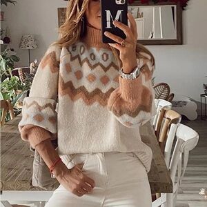 Cozy Women's Sweater in Cream and Tan